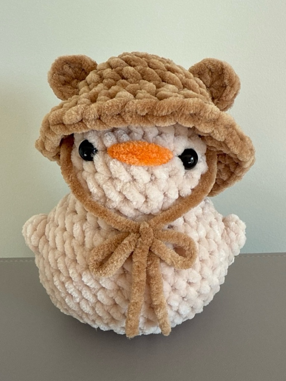 Plush Chunky Crochet Duck with Bear Hat